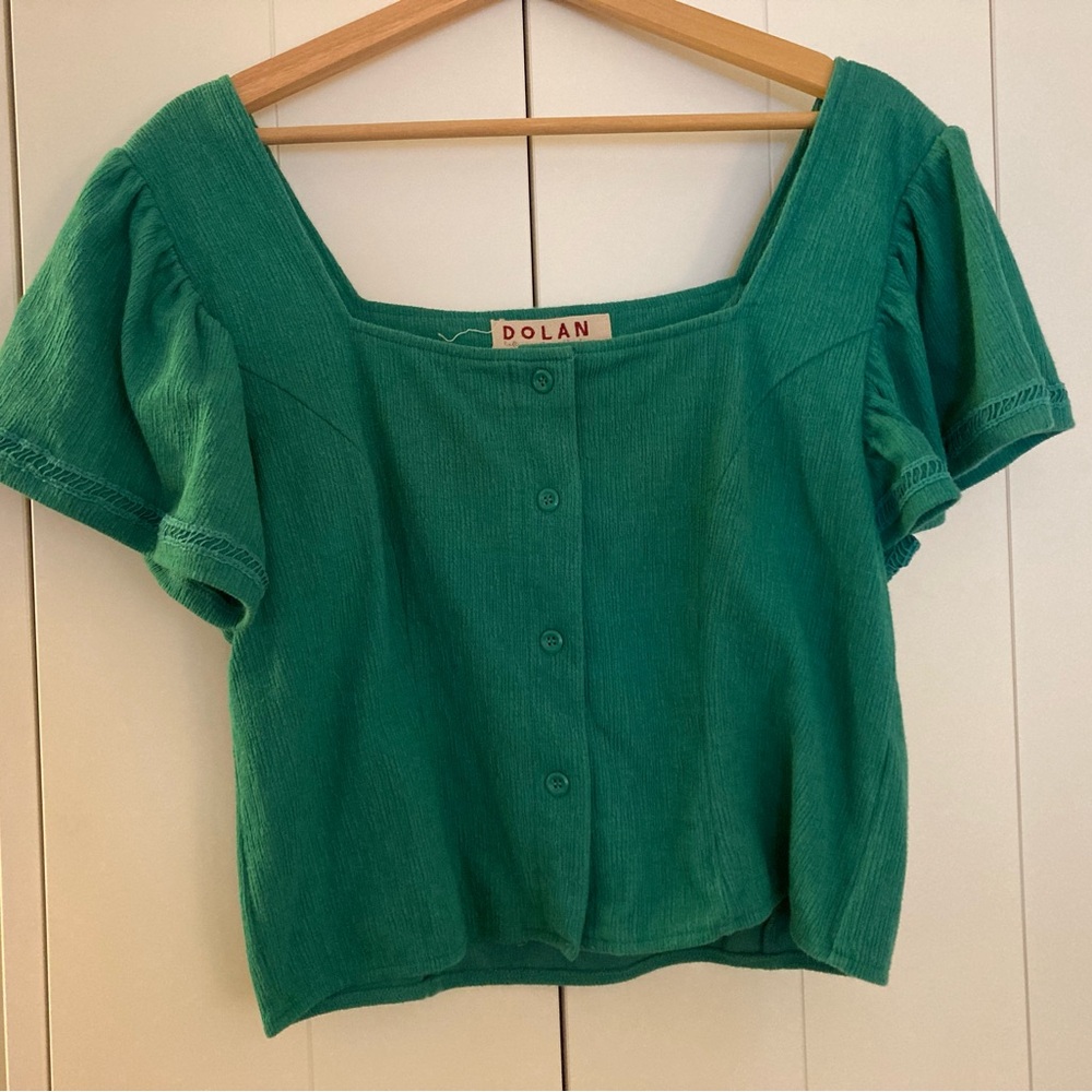 Dolan Left Coast Green Flutter Sleeve Crop Top from Anthropologie Size L